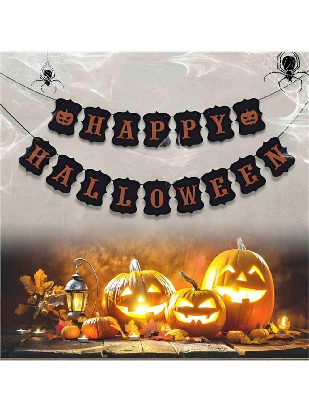 Happy Halloween Banner Bunting with Pumpkin Sign for Halloween Wall